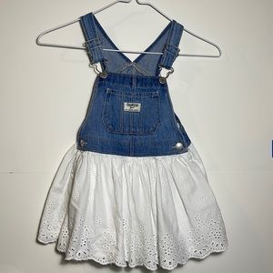 OshKosh B’gosh Girls Jean White Eyelet Overall Dress 3T